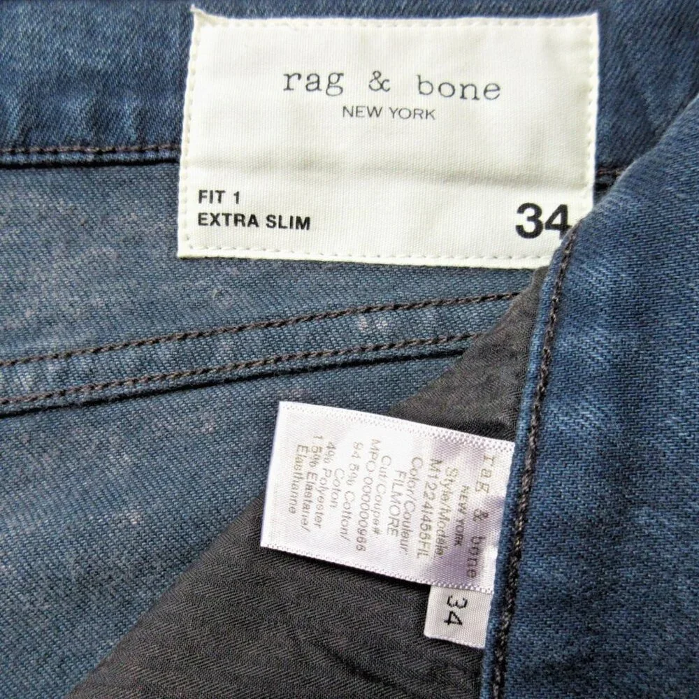 NWT Rag & Bone Fit 1 in Filmore Holes Destroyed Extra Slim Skinny Jeans 34 x 33